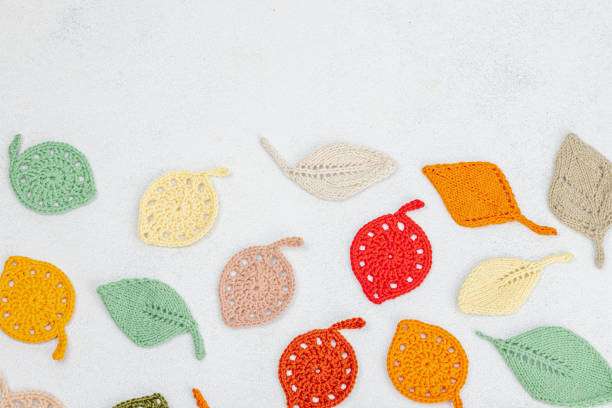 Collection of colorful, handcrafted crochet leaves from a fun Crochet Kit.